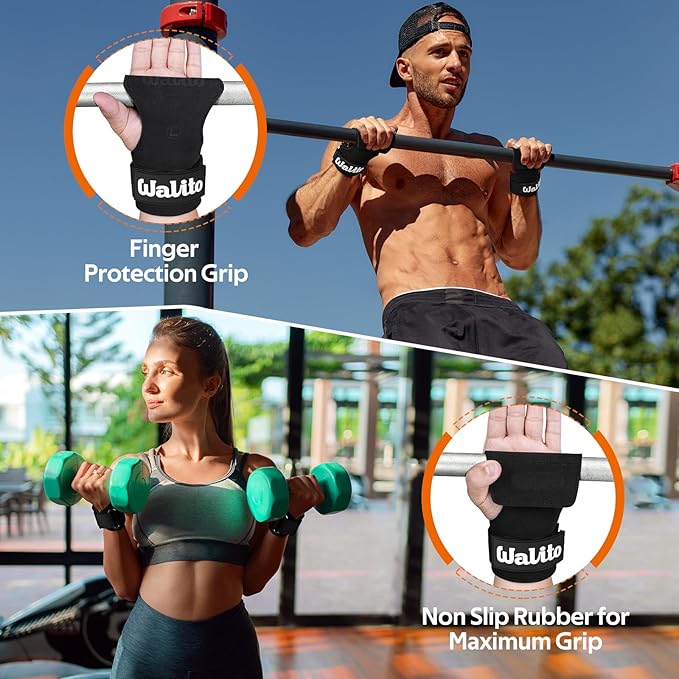 WALITO Weight Lifting Wrist Strap, Double Leather Weightlifting Wrist Straps for Gym Strength Training, Neoprene Padded Wrist Wraps - for Men & Women (Pair)