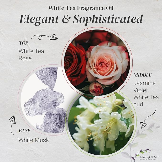 White Tea Essential Oils for Diffusers for Home, Nature-derived White Tea Diffuser Oil, Long-Lasting & Family-Friendly Diffuser Oils Scents, IFRA Certified, Cold Air & Ultrasonic - 0.33 0z