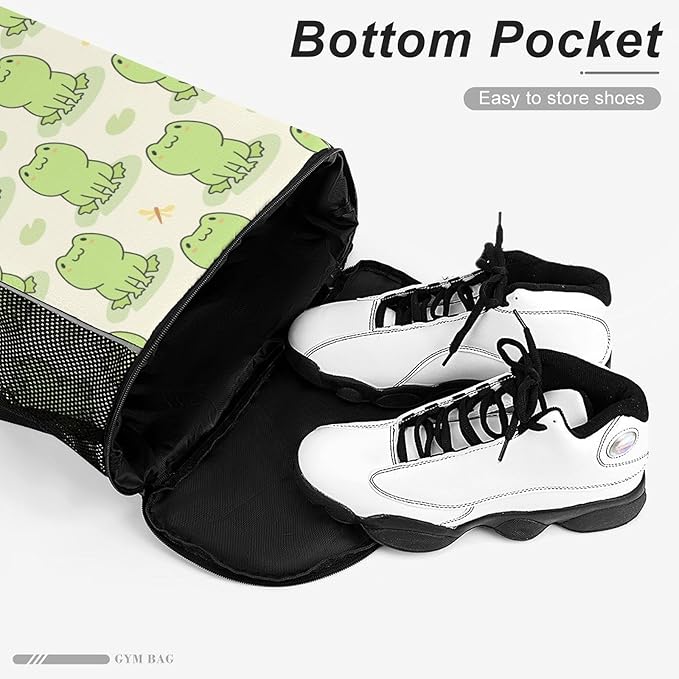 Frog Drawstring Backpack - Cute Cinch Sack, String Backpacks with Pocket for Kids Women Men Boys Girls for Gym Outdoor Sports Travel Athletic Drawstring Bag - Lightweight/Foldable