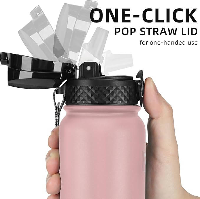 Fanhaw 20 Oz Stainless Steel Insulated Sports Water Bottles with Straw for Kids, Men and Women (Pink)