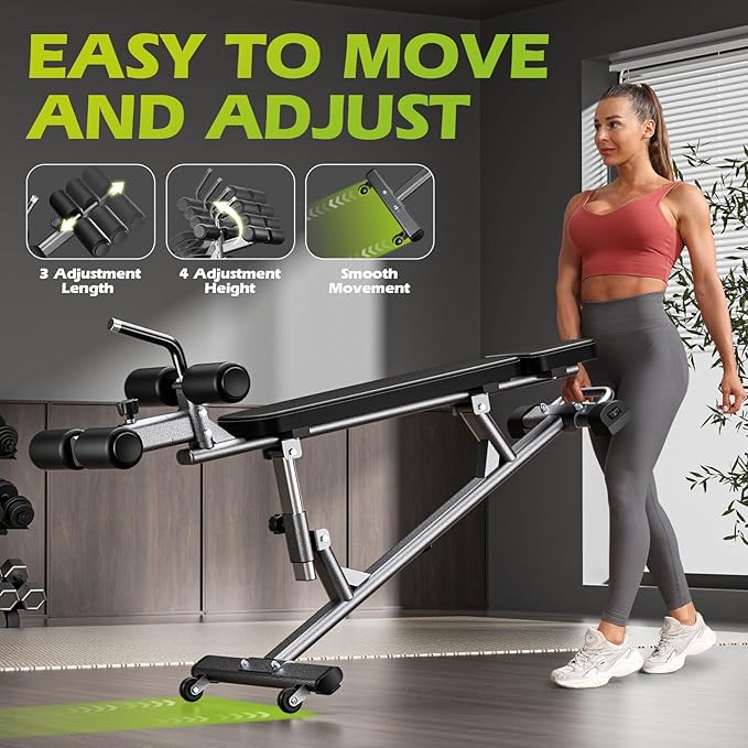 Semi-Commercial Sit-Up Bench with Reverse Crunch Handle for Ab & Core Workout and Decline Bench Press, Adjustable Weight Bench Press Set with 4 Adjustable Heights for Home Gym Strength Training