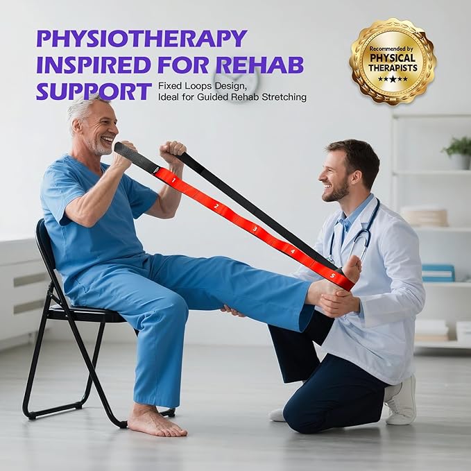 Stretching Strap with Loops - Non Elastic Yoga Straps for Physical Therapy, Durable Stretch Bands for Exercise, Flexibility Training, Hamstring & Leg Stretcher, Yoga/Pilates/Gymnastics