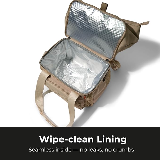 Dual Compartment Insulated Lunch bag, with 2 Leakproof Compartments & Roll-top, 13L lunchbox for work (Oatmeal Beige)