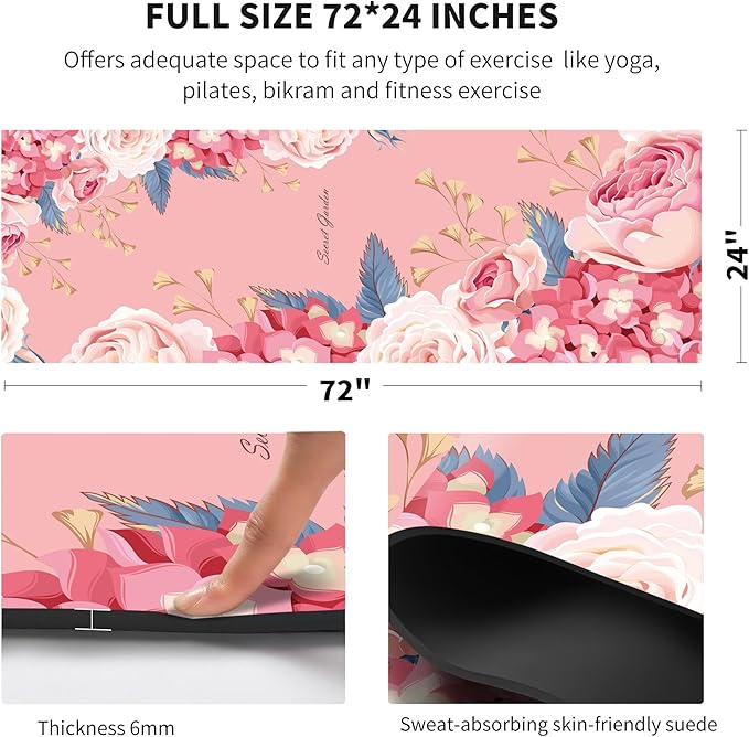 nuveti Yoga Mat Print Extra Thick TPE Non Slip Fitness Exercise Mat with Carrying Bag,72"x24" Extra Thick 6MM Exercise & Workout Mat for Yoga, Pilates Fitness and Floor Exercises