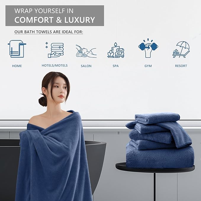 Extra Large Bath Sheet 4 Piece (35"x70")-Ultra Soft Oversized Bath Towel,Bath Sheet Towel Set for Bathroom Hotel,Highly Absorbent Quick Dry Shower Towel Set for Adults,Bathroom Towel-Navy Blue