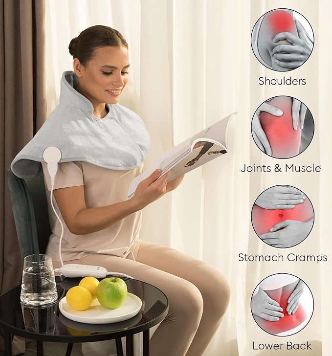 GENIANI Electric Throw - Heating Pad for Neck and Shoulders, Large Heated Pad for Neck Pain, Shoulder Heating Wrap with 4 Auto Shut-Off, 6 Heat Settings, Pain Relief - 22"x24"