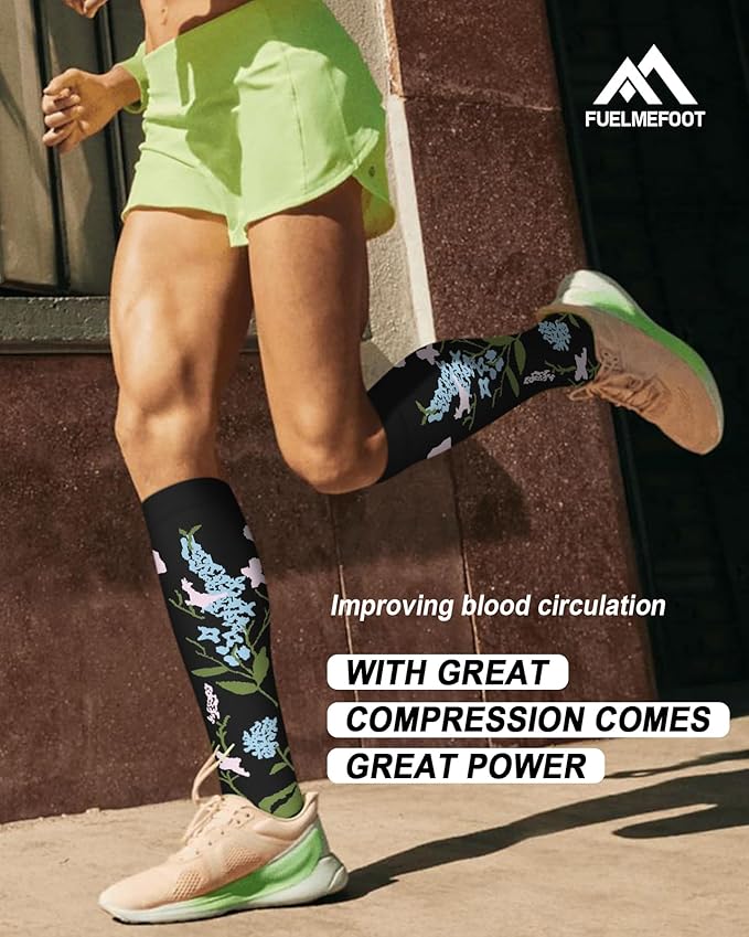 FuelMeFoot 6 Pairs Compression Socks for Women & Men 15-20mmHg Graduated Support Knee High Socks for Nurses, Travel, Athletic