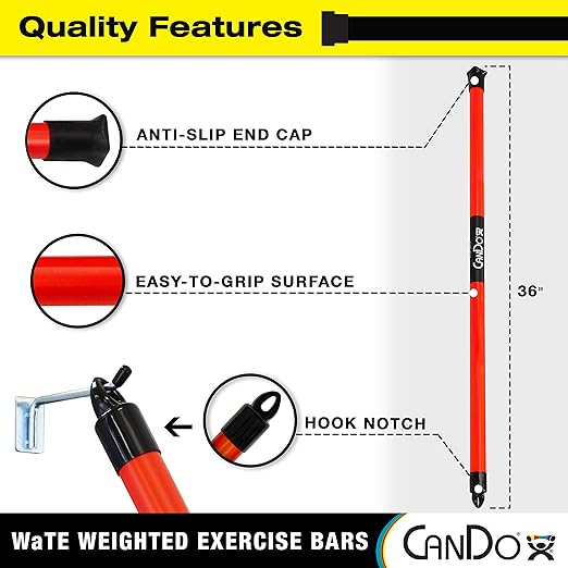 CanDo Slim WaTE Bar 4.5lb Green, Total Body Workout Weighted Exercise Bar for Strength Training, Toning, and Physical Therapy