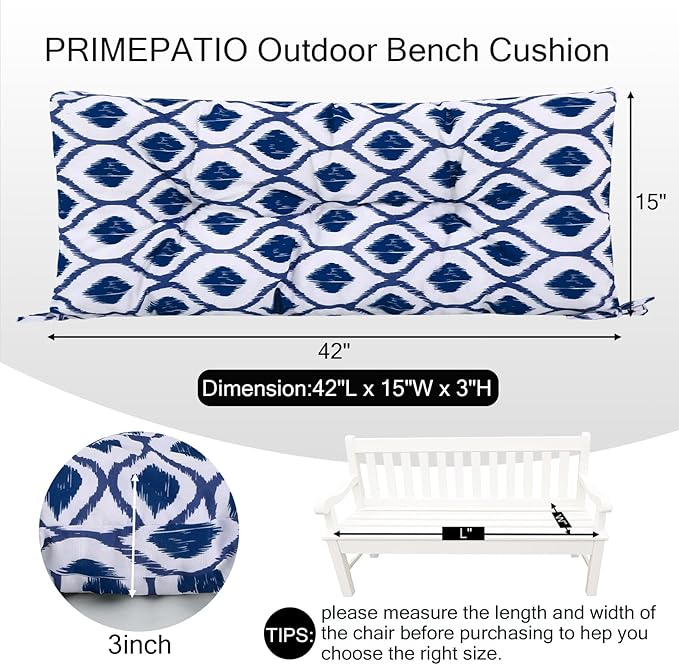 Outdoor Bench Cushion Waterproof, Tufted Bench Seat Cushion 42 x 15 Inch, Patio Wicker Indoor Seat Pads for Outside Garden Patio Balcony