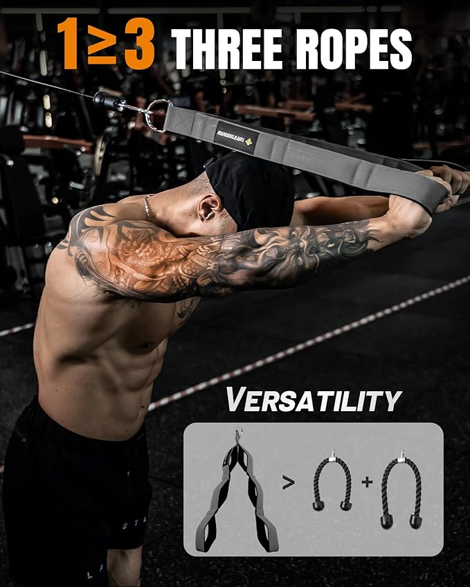 MANUEKLEAR Tricep Rope Cable Attachment Handles, Greater Range of Motion, Tricep Pull Down Rope for Push Downs, Crunches, Facepulls for Professional Gym