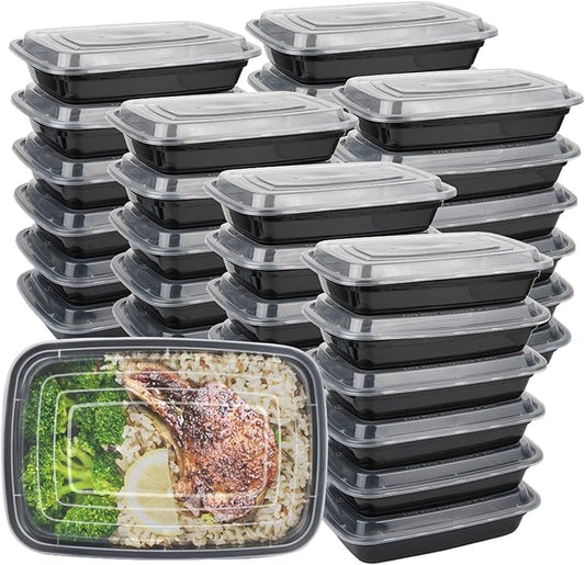 IUM Reusable Food Containers, 50-Pack 24 OZ Plastic Meal Prep Containers with Lids - Durable Stackable Lunch Boxes, Dishwasher Safe