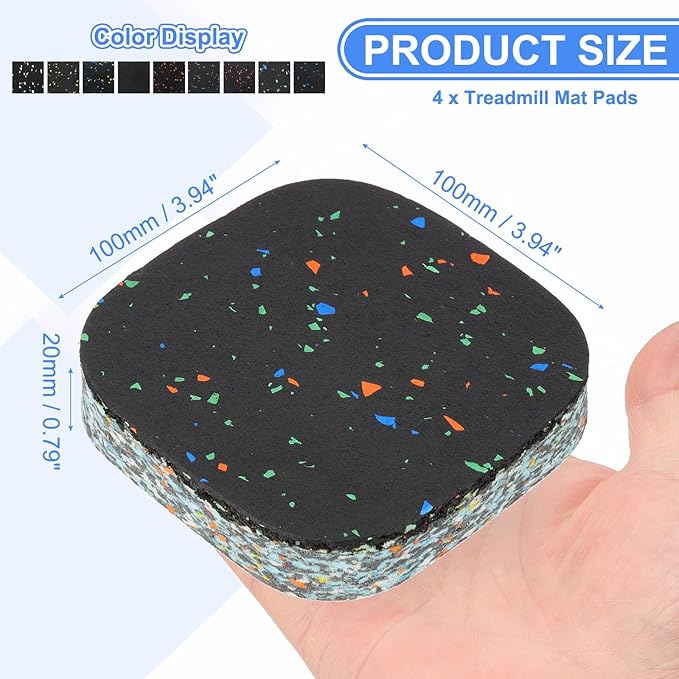 PATIKIL 4 Pcs Treadmill Mat Pads, 4x4x0.8 High Density Foam Anti Vibration Pad Sound Proof Floor Mat Exercise Equipment Mat for Carpet Protect Noise Reduction Home Gym, Mixed Color