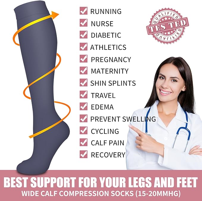Bluemaple Compression Socks for Women & Men Circulation (6 Pairs) 15-20 mmHg is Best Support for Athletic Running Cycling