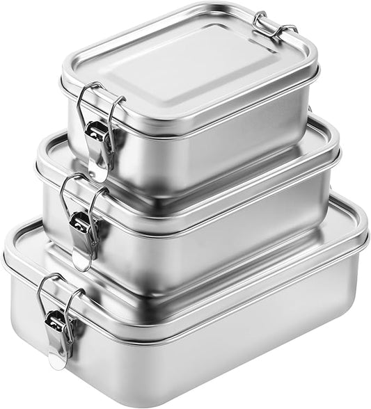 Umigy 3 Pcs Stainless Steel Food Containers Metal Bento Lunch Box Stainless Steel Food Storage Containers, Lockable Clips to Leak Proof, Reusable Dishwasher Snack Boxes for Work, Picnic (3 Sizes)