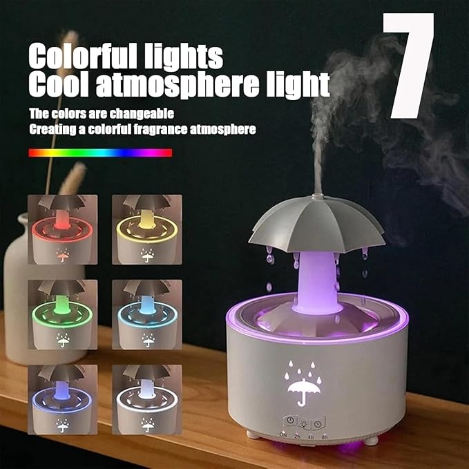 Humidifier for Bedroom, 7-Colors Led Rotating Umbrella Waterfal Humidifier with Water Droplet, 300ML Cute Desk Humidifier Aroma Diffuser with Remote,Timer Settings, Auto Shut-Off