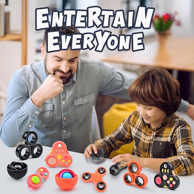Fidget Toys Adults Pack 5Pcs,Fidget Spinner with Magnetic Rings Gyro,Fidget Controller Autism Sensory Toys,ADHD Stress Anxiety Desk Fidgets,Easter Basket Stuffers for Kids Teen Boys(OR)