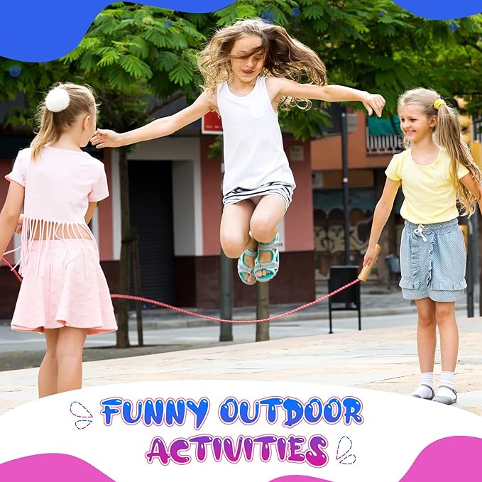 Aoriher 12 Pcs Jump Ropes for Kids Adjustable 7 ft Cotton Skipping Ropes with Wooden Handle for Students Fitness Outdoor Exercise Workout Fun Activity, Random Color