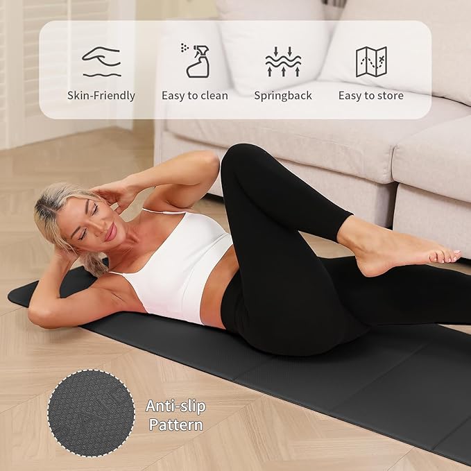 Foldable Yoga Mat - 10mm Extra Thick, 75"26" Non-Slip Exercise Fitness Mat | SGS Eco-Certified, Portable for Yoga/Pilates/Studio/Home Workout