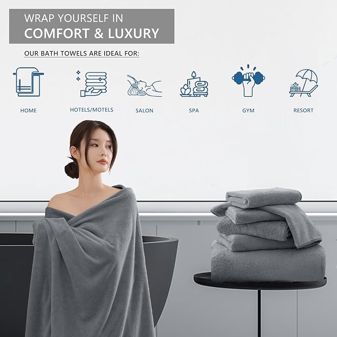 Extra Large Bath Sheet 4 Piece (35"x70")-Ultra Soft Oversized Bath Towel,Bath Sheet Towel Set for Bathroom Hotel,Highly Absorbent Quick Dry Shower Towel Set for Adults,Bath Towel Dark Grey