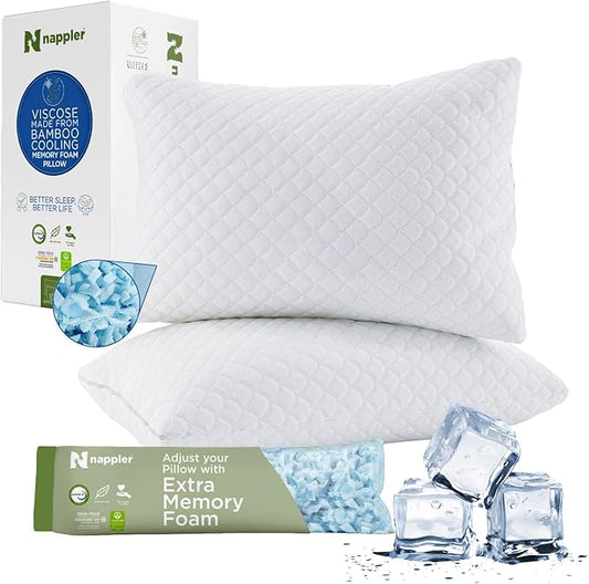 Cooling Pillow for hot Sleepers - Bed Pillows Queen Size Premium Set of 2 - Adjustable Shredded Memory Foam - Medium to Firm Pillows for Back, Stomach & Side Sleepers -Washable Cover