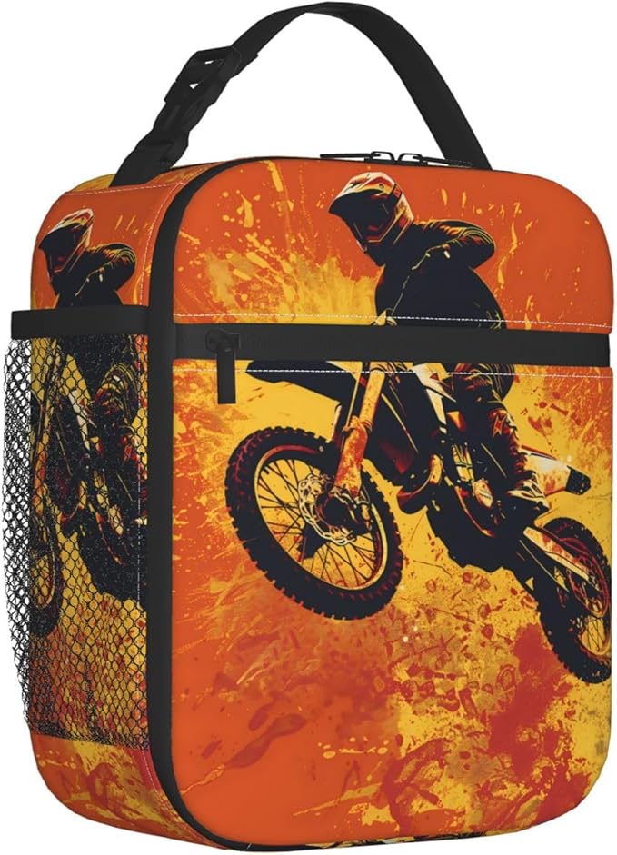Insulated Lunch Box for Women Men, Dirt Bike Motorcycle Theme Lunch Box Reusable Portable Lunch Bag Cooler Tote Waterproof Lunch Container for Office Picnic Work Travel