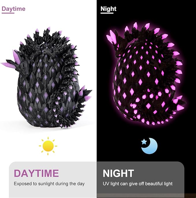 11.81" 3D Printed Glow-in-The-Dark Dragon Egg with USB UV Flashlight-Articulated Flexible Dragon Inside, Fidget Sensory Toy for Stress Relief, Desk Pet & Gift for Kids Ages 4+, Collectors