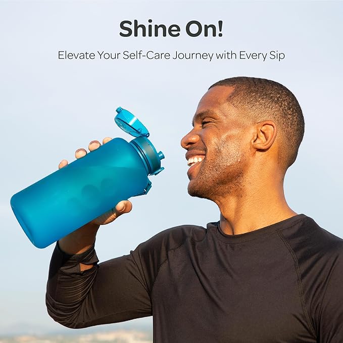 Hydracy Water Bottle with Time Marker -Large BPA Free Water Bottle & No Sweat Sleeve -Leak Proof Gym Bottle with Fruit Infuser Strainer & Times to Drink -Ideal for Fitness Sports & Outdoors