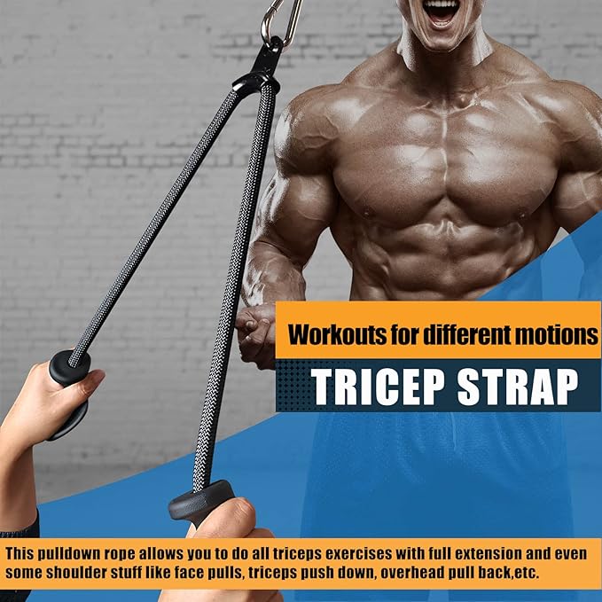 Ergonomic Tricep Rope Pulldown Attachments, Upgraded 27 32 40 & 47 Inch Extra Long Triceps Rope Cable Attachments for Gym, LAT Pull Down Bar for Cable Machine, Tricep Workout Cable Attachments