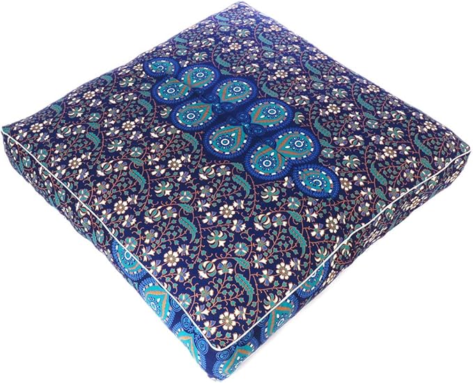 Eyes of India - Mandala Floor Pillow Cover Meditation Cushion Seating Throw Hippie Round Colorful Decorative Bohemian Indian Pouf Ottoman Handmade Cover ONLY (Dark Blue-1, 35" x 35")