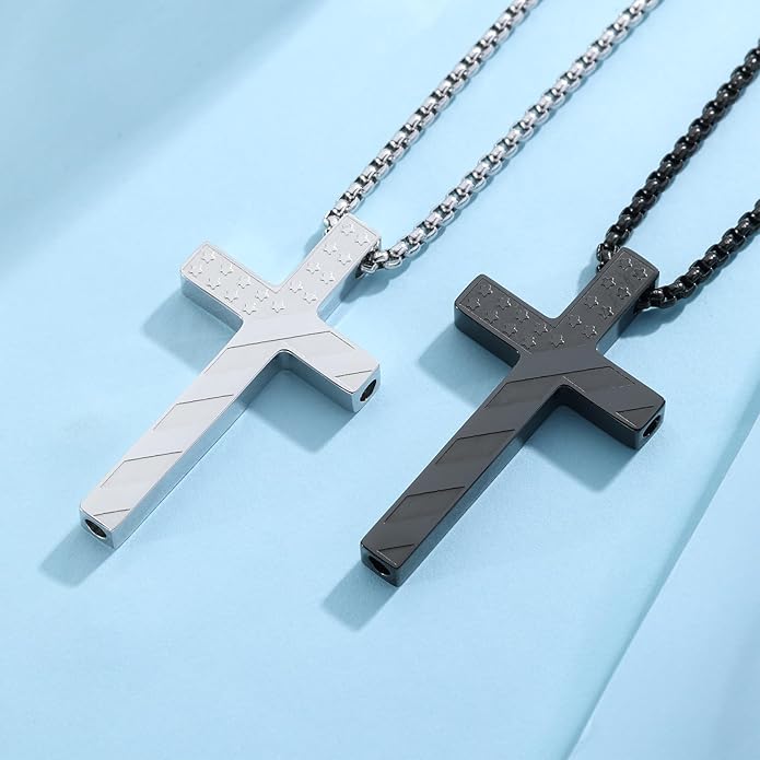 American Flag Cross Breathing Necklace for Women Men Quit Stop Smoking Stainless Steel Inspirational Bible Verse Anxiety Relief Mindfulness Jewelry for Stress Relief Christian Meditation Gift