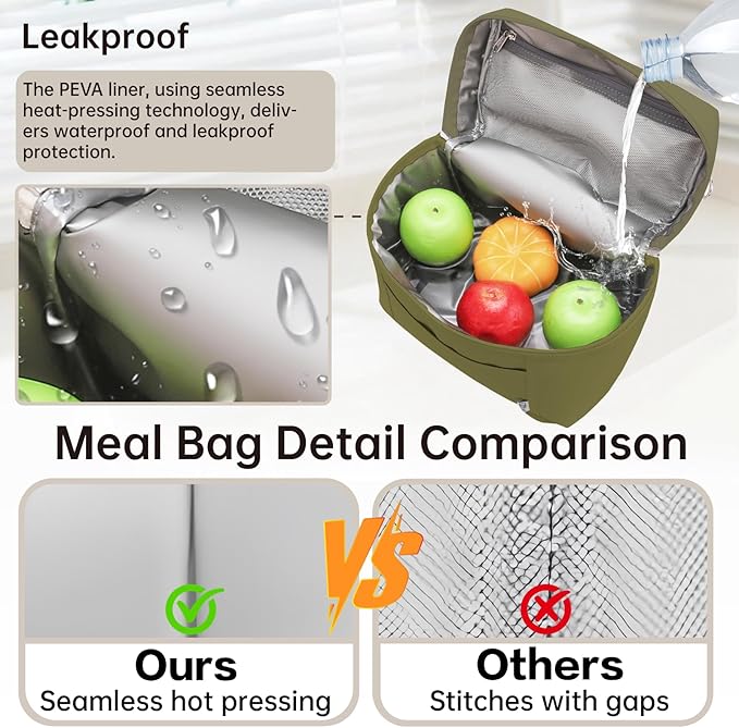 Insulated Lunch Bag for Men Women Leakproof Lunch Cooler Bag Adult Portable Lunch Box Bag with Adjustable Strap Lunch Box for Office Picnic Army Green