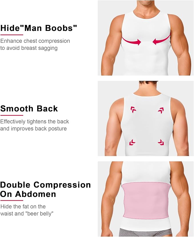 Gotoly Men Compression Shirt Shapewear Slimming Body Shaper Vest Undershirt Tummy Control Tank Top