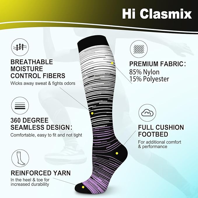 Graduated Compression Socks for Women&Men 20-30mmhg Knee High Socks Travel Hiking Running Stocking