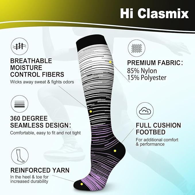 Graduated Compression Socks for Women&Men 20-30mmhg Knee High Socks Travel Hiking Running Stocking