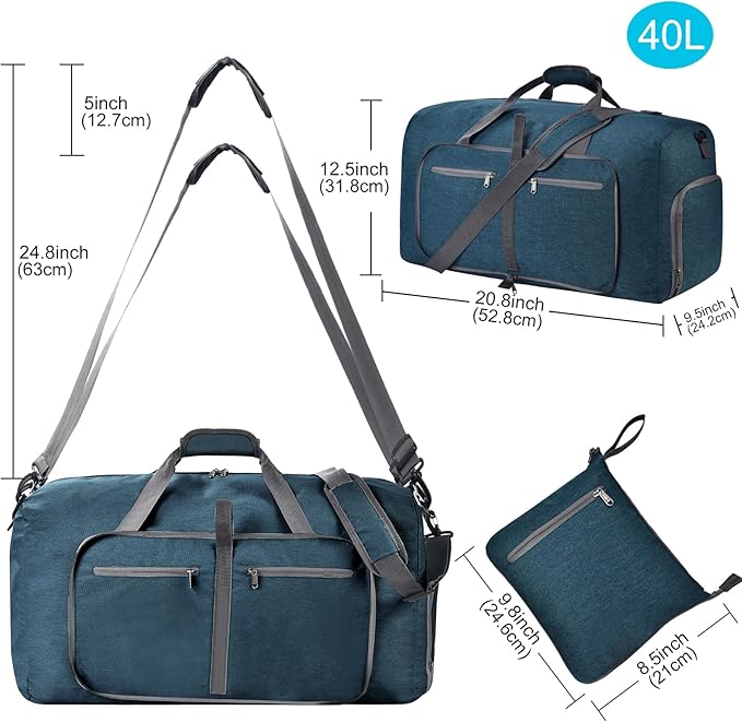 Felipe Varela Duffle Bag with Shoes Compartment and Adjustable Strap,Foldable Travel Duffel Bags for Men Women,Waterproof Duffel Bags