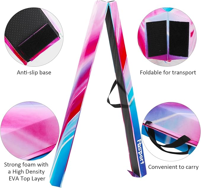 FBSPORT 8ft/6ft Balance Beam: Folding Floor Gymnastics Equipment for Kids Adults,Non Slip Rubber Base, Gymnastics Beam for Training, Practice, Physical Therapy and Professional Home Training