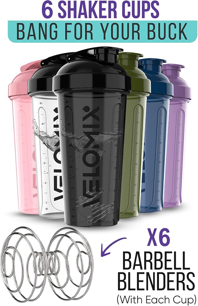 -6 PACK- 28 oz Protein Shaker Bottle for Protein Mixes - 6x Wire Whisk | Leak Proof Shaker Cups for Protein Shakes | Protein Shaker Bottle Pack | Protein Shake Cup (Dynamic Fuel Series)