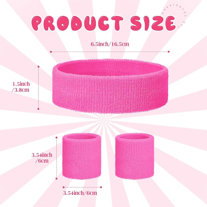 Bememo 36 Pcs Neon Sweatbands Set for Kids Bulk Sports Headband Wristband Set Cotton Terry Basketball Tennis for Students Youth 80s 90s Halloween Costumes Cosplay Glow Party