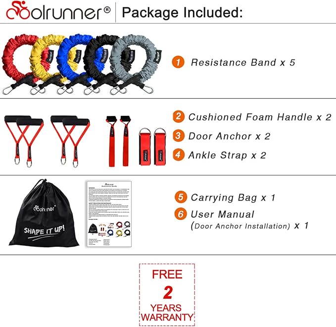 Coolrunner 14 PCS Resistance Bands Set, Exercise Tubes, 20lbs to 40lbs Workout Bands with Handles Protective Nylon Sleeves Door Anchor Ankle Strap, Elastic Exercise Bands for Men Women - up to 150lbs