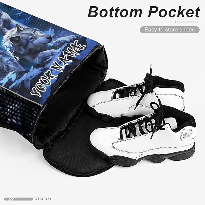 Custom Wolf Drawstring Backpack - Cute Cinch Sack, String Backpacks with Pocket for Women Men Kids Boys Girls for Gym Outdoor Sports Travel Athletic Drawstring Bag - Lightweight/Foldable