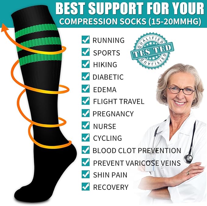 BLUEENJOY Copper Compression Socks for Women & Men (6 pairs) - Best Support for Nurses, Running, Hiking, Recovery