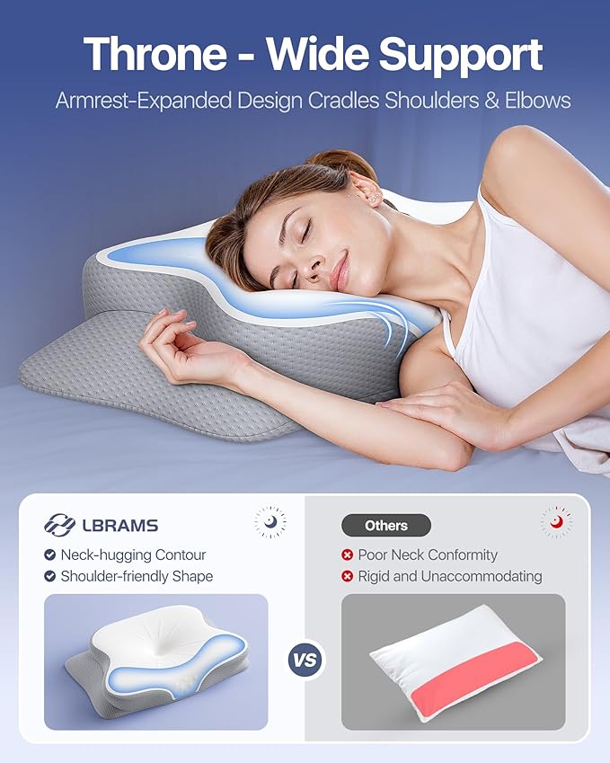 Cervical Pillow for Neck Pain Relief - Ergonomic Memory Foam Pillow with Cooling Case Orthopedic Support Side Sleeper Pillow for Pain Relief Support for Side Back Stomach Sleepers