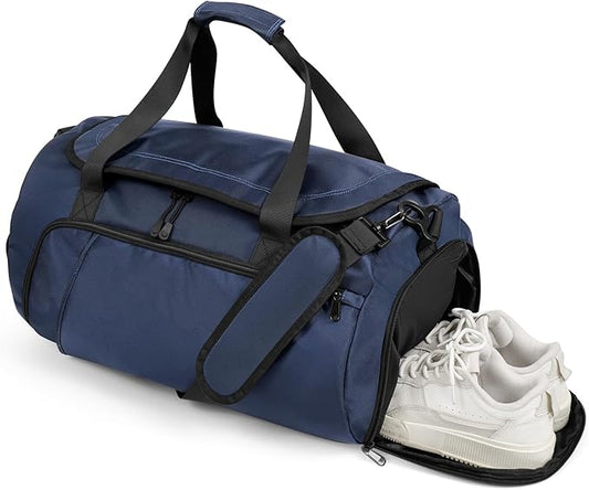 Gym Bag for Men Women With Shoe Compartment & Wet PocketWater Resistant Sports Gym Bag 、shoulder bag、messenger bag Carry On Duffel Bag forWeekend Overnight Traveling (blue)