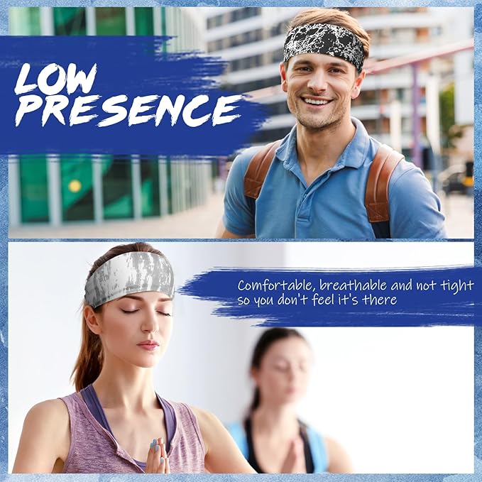 18 Pcs Sports Sweatbands for Men Women Camo Headbands Workout Non Slip Headbands Breathable Head Band Fitness Stretchy Unisex Hairband for Yoga Running Cycling Ball