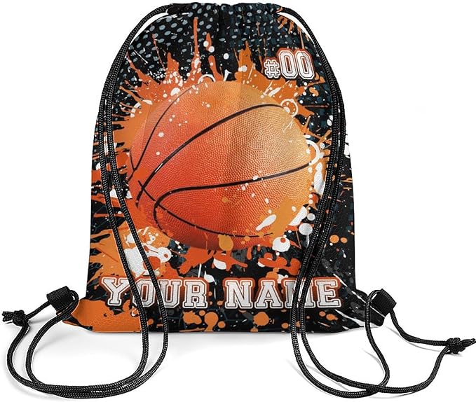 Custom Basketball Drawstring Backpack - Cool Cinch Sack, String Backpacks for Kids Women Men Boys Girls for Gym Outdoor Sports Travel Athletic Drawstring Bag - Lightweight/Foldable
