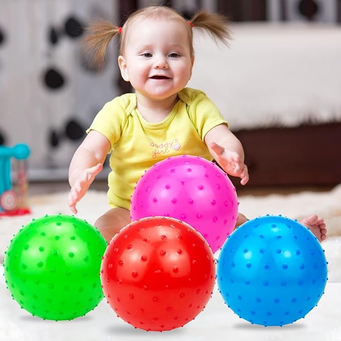 Hymaz Knobby Balls Bulk 9" Soft Bouncy Ball Sensory Toys Spiky Massage Stress Ball, Set of 5 Sensory Balls with Pump, Party Favors Stocking Stuffers Beach Games for Kids Toddlers