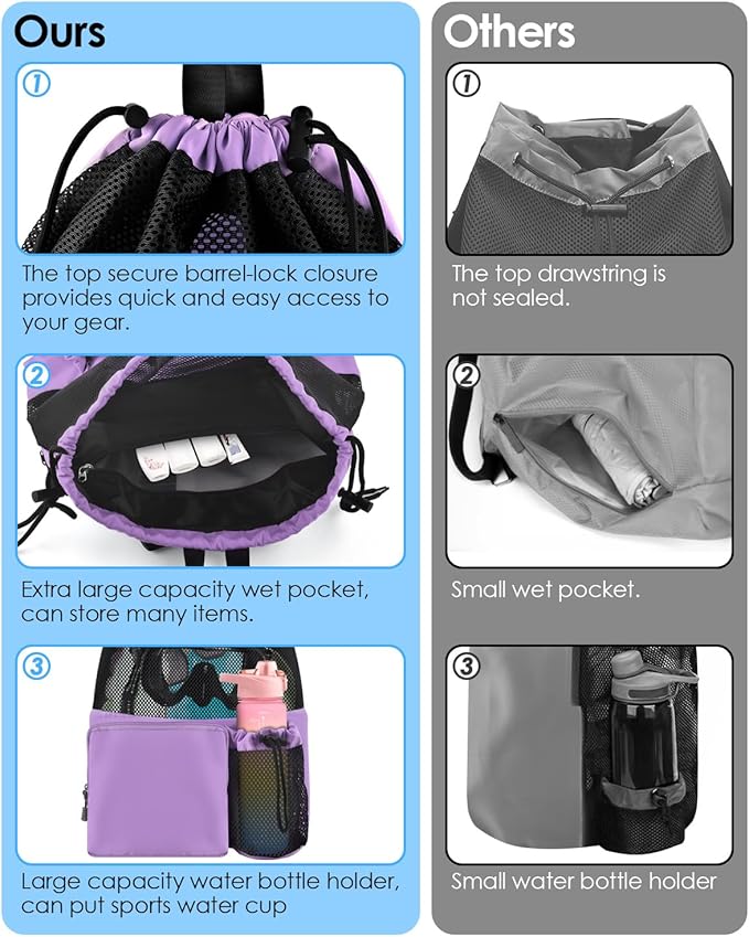 BROTOU Swim Bag Beach Backpack with Wet Pocket Mesh Drawstring Bags for Swimming, Gym