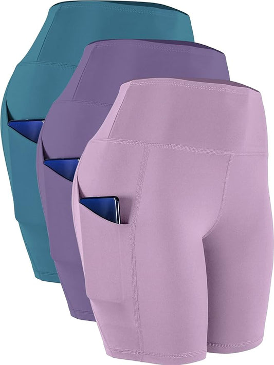 CADMUS Women's High Waist Spandex Yoga Shorts for Bike Running Two Side Pockets