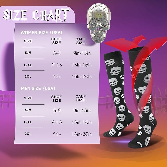 bropite Halloween Compression Socks for Women & Men-Pumpkin Ghost 6 Pairs 20-30mmhg Support Running Nurse Travel