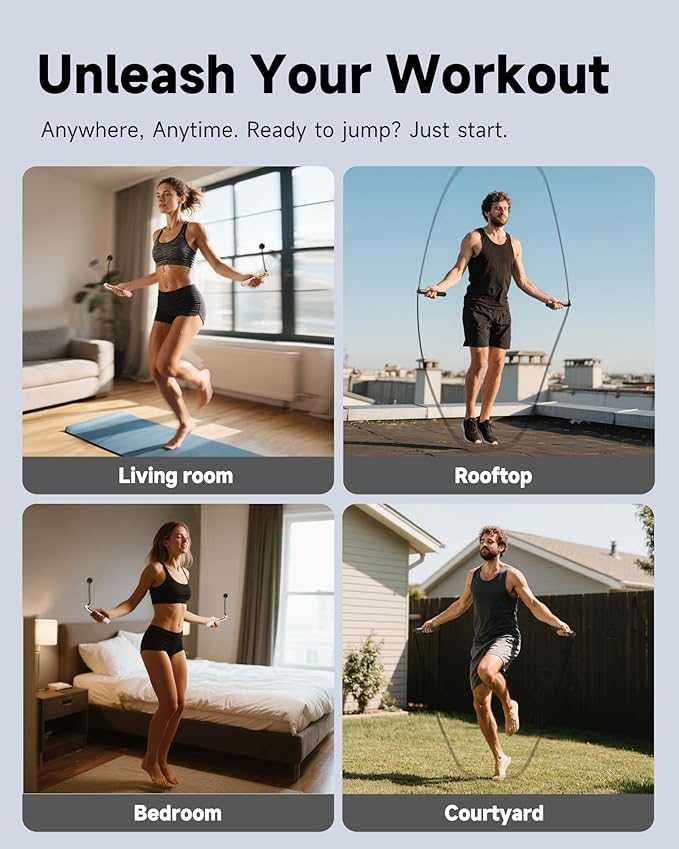 KINTHEA 2 in 1 Smart Jump Rope, APP Control & Data Record, Cordless Jumping Rope with Counter for Women, Men, All Age, Adjustable Skipping Rope for Cardio Fitness in Limited Home Space & Outdoor